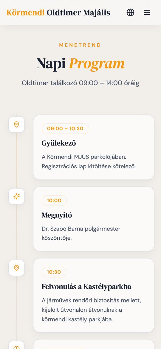 Körmendi Oldtimer Majális telefonon – 2. képernyő