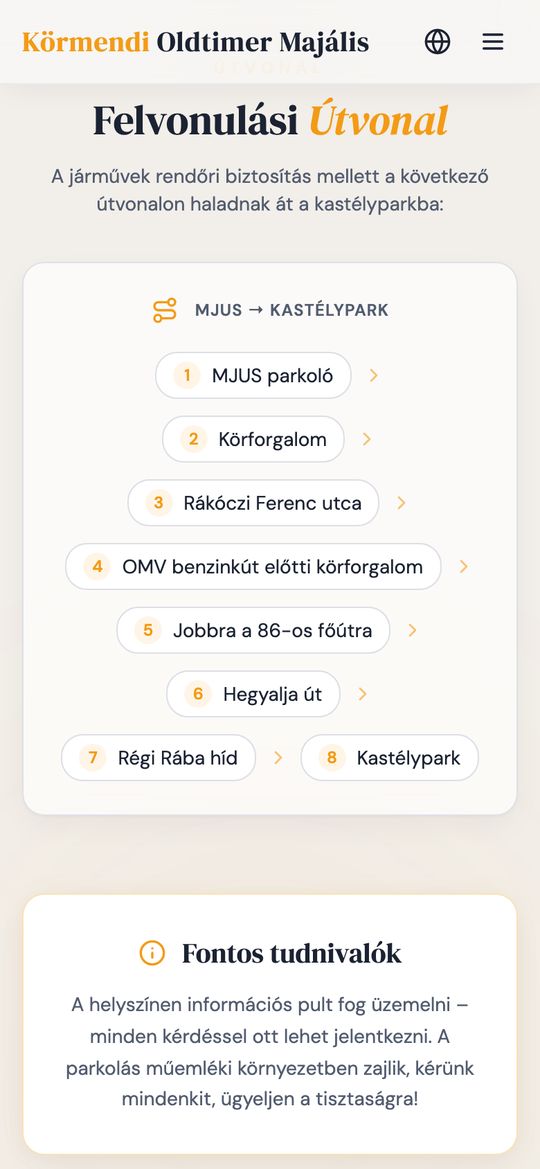 Körmendi Oldtimer Majális telefonon – 3. képernyő